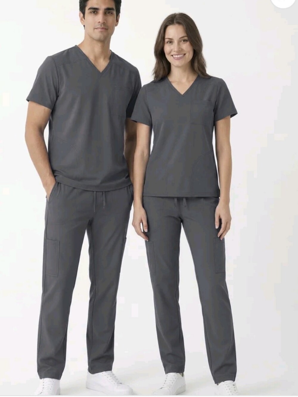 2PC Scrubs Set Unisex 3XL Pewter Gray V-Neck Top & Drawstring Pants